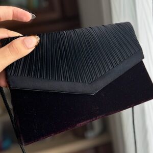 Vintage Purple Black Velvet Crossbody Clutch Purse